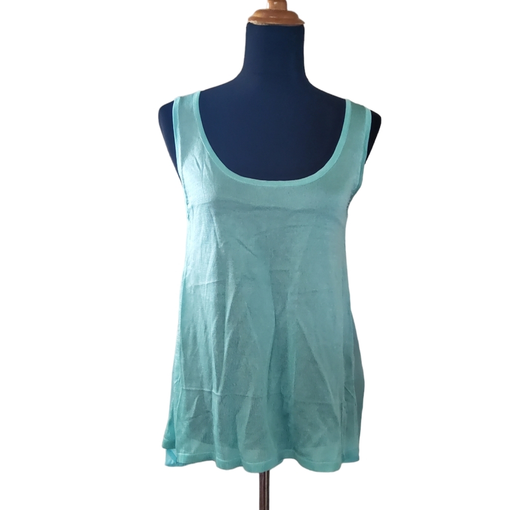 Lucy Paris Pleated Semi Sheer Sleeveless Tunic Tank Top Size S/M Blue